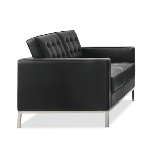 Florence Knoll Zweisitzer mit schwarzem Leder