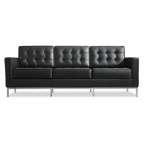 Florence Knoll Dreisitzer mit schwarzem Leder