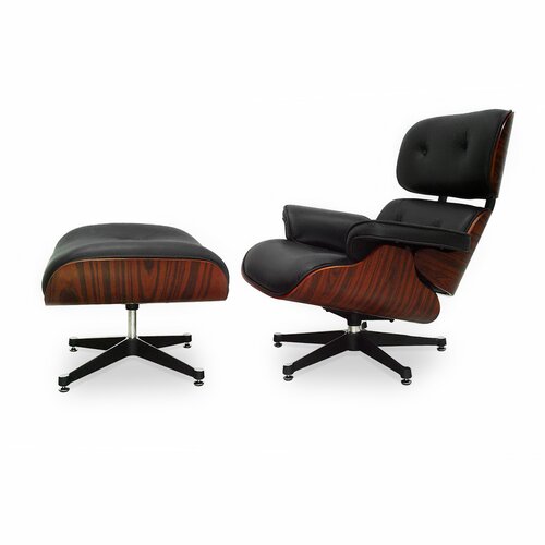 Eames Lounge Chair und Ottomane - Schwarz mit Kirschholz