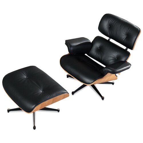 Eames Lounge Chair und Ottomane - Schwarz mit Eichenholz