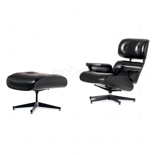 Eames Lounge Chair und Ottomane - Schwarz mit schwarzem Holz