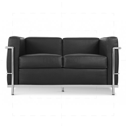 Le Corbusier LC2 Sofa Zweisitzer mit schwarzem Leder