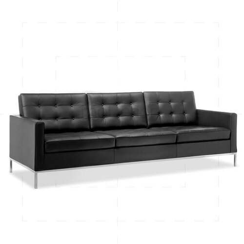 Florence Knoll Petite Dreisitzer mit schwarzem Leder