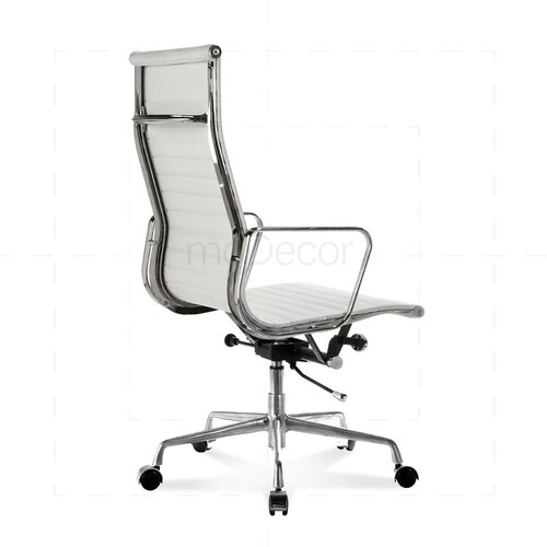 Hoher Eames Office Chair mit geripptem, wei�em Leder