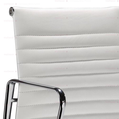 Halbhoher Eames Office Chair EA117 mit geripptem, wei�em Leder