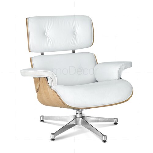 Eames Lounge Chair und Ottomane - Wei� mit Eichenholz