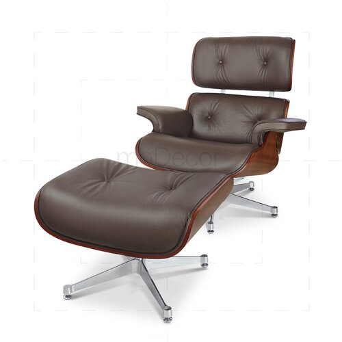Eames Lounge Chair und Ottomane - Braun mit Palisander